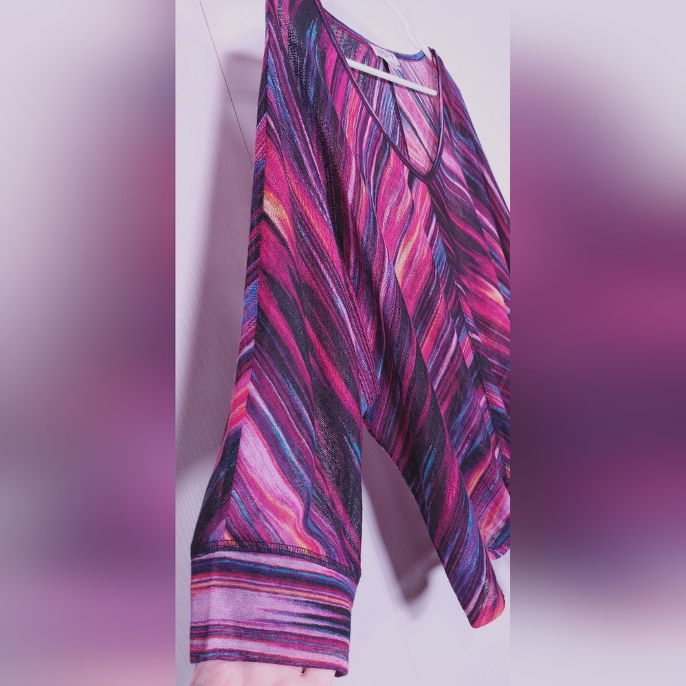 Studio JPR Colorful Striped Top Size XL Front Tie Retro Blouse Office Retro Boho - Picture 2 of 9